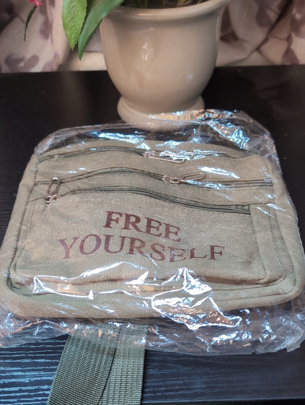 Free Yourself Olive Green Canvas Crossbody Bag